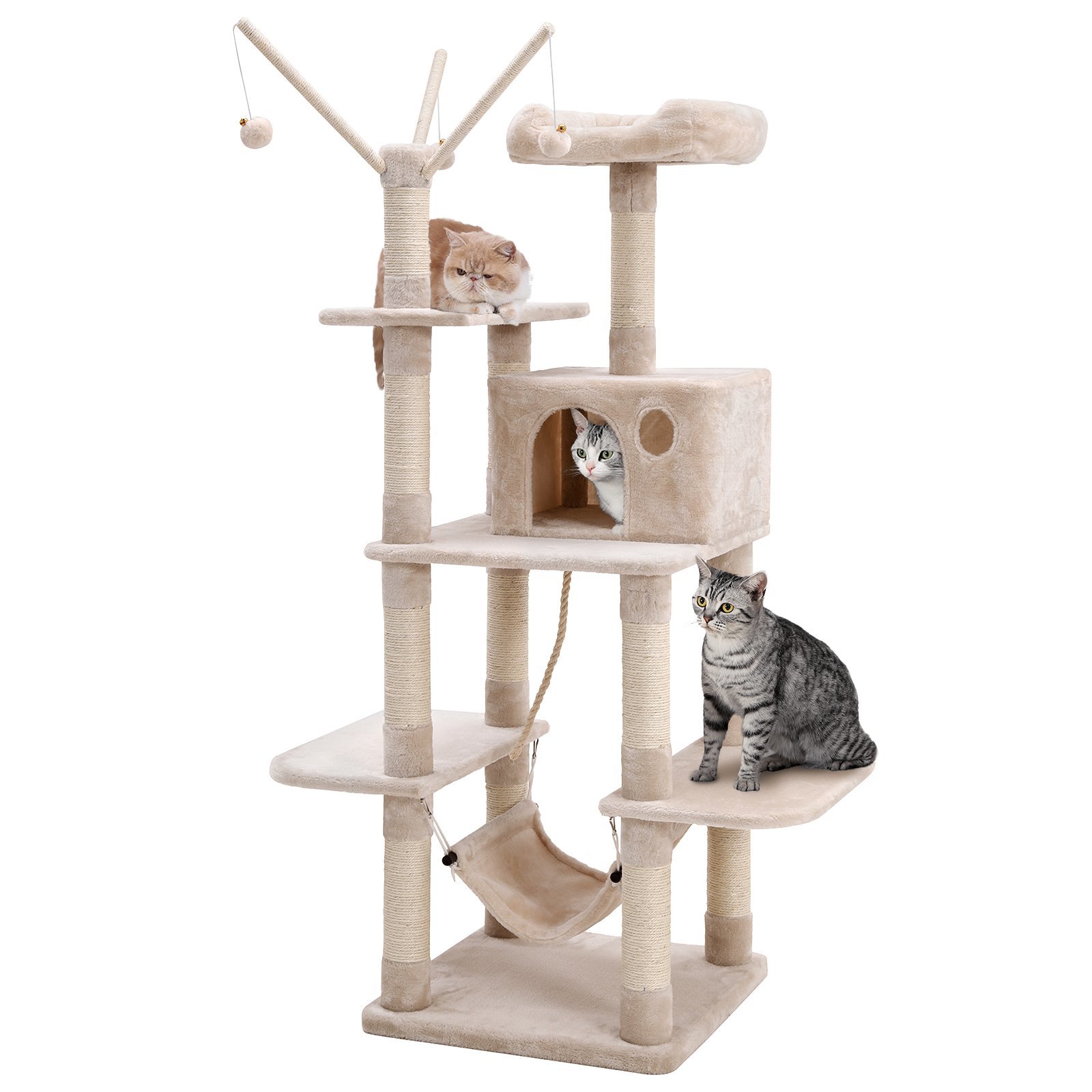 SONGMICS Cat Tree Cat Scratcher Activity Centres Scratching Post with a hammock Beige PCT86M